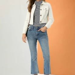 Allegra K Women's Casual Cropped Button Down Long Sleeve Short Corduroy Jacket