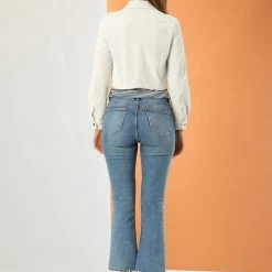 Allegra K Women's Casual Cropped Button Down Long Sleeve Short Corduroy Jacket