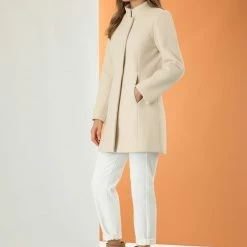 Allegra K Women's Winter Overcoat Stand Collar Single Breasted Mid-thigh Long Coat
