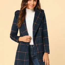 Allegra K Women's Plaid Belted Shawl Collar Wrap Winter Coat