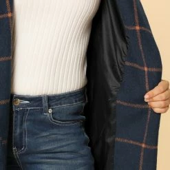 Allegra K Women's Plaid Belted Shawl Collar Wrap Winter Coat