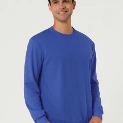 Allegra K Men's Casual Basic Regular Fit Long Sleeve Solid Color Round Neck Pullover Sweatshirt