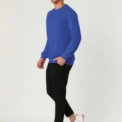 Allegra K Men's Casual Basic Regular Fit Long Sleeve Solid Color Round Neck Pullover Sweatshirt