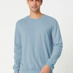 Allegra K Men's Casual Basic Regular Fit Long Sleeve Solid Color Round Neck Pullover Sweatshirt