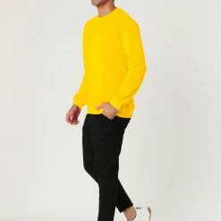 Allegra K Men's Casual Basic Regular Fit Long Sleeve Solid Color Round Neck Pullover Sweatshirt