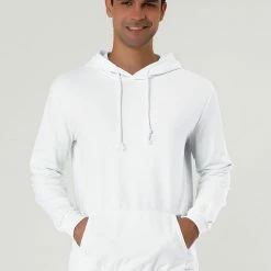 Allegra K Men's Hoodie Sweatshirt Long Sleeves Soild Drawstring Pullover With Pocket Coats & Outerwear