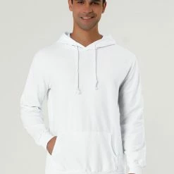 Allegra K Men's Hoodie Sweatshirt Long Sleeves Soild Drawstring Pullover With Pocket Coats & Outerwear