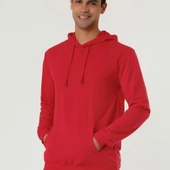 Allegra K Men's Hoodie Sweatshirt Long Sleeves Soild Drawstring Pullover With Pocket Coats & Outerwear