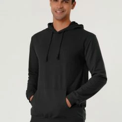 Allegra K Men's Hoodie Sweatshirt Long Sleeves Soild Drawstring Pullover With Pocket Coats & Outerwear