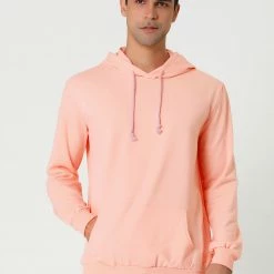 Allegra K Men's Hoodie Sweatshirt Long Sleeves Soild Drawstring Pullover With Pocket Coats & Outerwear