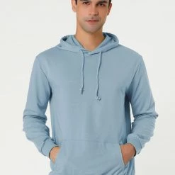 Allegra K Men's Hoodie Sweatshirt Long Sleeves Soild Drawstring Pullover With Pocket Coats & Outerwear