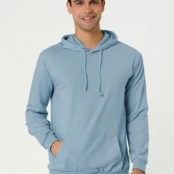 Allegra K Men's Hoodie Sweatshirt Long Sleeves Soild Drawstring Pullover With Pocket Coats & Outerwear