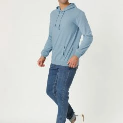 Allegra K Men's Hoodie Sweatshirt Long Sleeves Soild Drawstring Pullover With Pocket Coats & Outerwear