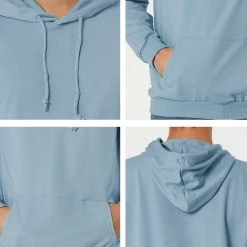 Allegra K Men's Hoodie Sweatshirt Long Sleeves Soild Drawstring Pullover With Pocket Coats & Outerwear