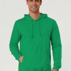 Allegra K Men's Hoodie Sweatshirt Long Sleeves Soild Drawstring Pullover With Pocket Coats & Outerwear