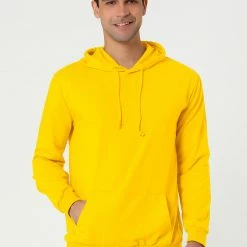 Allegra K Men's Hoodie Sweatshirt Long Sleeves Soild Drawstring Pullover With Pocket Coats & Outerwear
