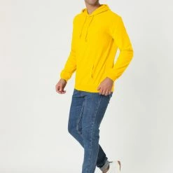 Allegra K Men's Hoodie Sweatshirt Long Sleeves Soild Drawstring Pullover With Pocket Coats & Outerwear