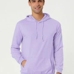 Allegra K Men's Hoodie Sweatshirt Long Sleeves Soild Drawstring Pullover With Pocket Coats & Outerwear