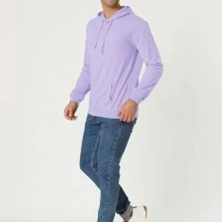 Allegra K Men's Hoodie Sweatshirt Long Sleeves Soild Drawstring Pullover With Pocket Coats & Outerwear