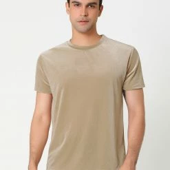 Allegra K Men's Summer Casual Crew Neck Solid Color Short Sleeves Velvet T-shirt