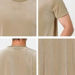 Allegra K Men's Summer Casual Crew Neck Solid Color Short Sleeves Velvet T-shirt