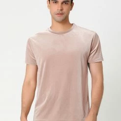 Allegra K Men's Summer Casual Crew Neck Solid Color Short Sleeves Velvet T-shirt