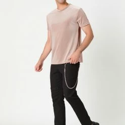 Allegra K Men's Summer Casual Crew Neck Solid Color Short Sleeves Velvet T-shirt