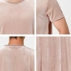 Allegra K Men's Summer Casual Crew Neck Solid Color Short Sleeves Velvet T-shirt