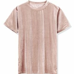 Allegra K Men's Summer Casual Crew Neck Solid Color Short Sleeves Velvet T-shirt