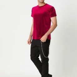 Allegra K Men's Summer Casual Crew Neck Solid Color Short Sleeves Velvet T-shirt