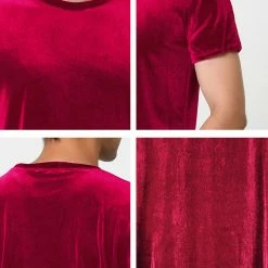 Allegra K Men's Summer Casual Crew Neck Solid Color Short Sleeves Velvet T-shirt