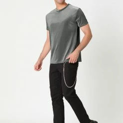 Allegra K Men's Summer Casual Crew Neck Solid Color Short Sleeves Velvet T-shirt