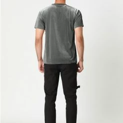 Allegra K Men's Summer Casual Crew Neck Solid Color Short Sleeves Velvet T-shirt