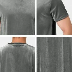 Allegra K Men's Summer Casual Crew Neck Solid Color Short Sleeves Velvet T-shirt