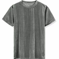 Allegra K Men's Summer Casual Crew Neck Solid Color Short Sleeves Velvet T-shirt