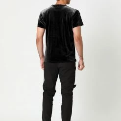 Allegra K Men's Summer Casual Crew Neck Solid Color Short Sleeves Velvet T-shirt