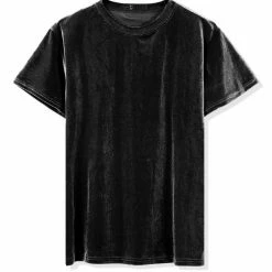Allegra K Men's Summer Casual Crew Neck Solid Color Short Sleeves Velvet T-shirt