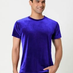 Allegra K Men's Summer Casual Crew Neck Solid Color Short Sleeves Velvet T-shirt