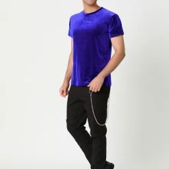 Allegra K Men's Summer Casual Crew Neck Solid Color Short Sleeves Velvet T-shirt