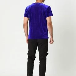 Allegra K Men's Summer Casual Crew Neck Solid Color Short Sleeves Velvet T-shirt