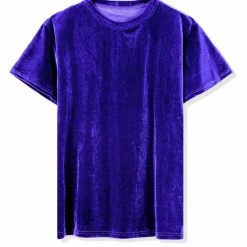Allegra K Men's Summer Casual Crew Neck Solid Color Short Sleeves Velvet T-shirt