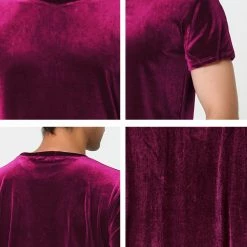 Allegra K Men's Summer Casual Crew Neck Solid Color Short Sleeves Velvet T-shirt