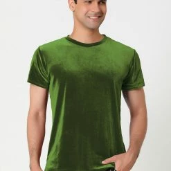 Allegra K Men's Summer Casual Crew Neck Solid Color Short Sleeves Velvet T-shirt