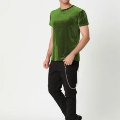 Allegra K Men's Summer Casual Crew Neck Solid Color Short Sleeves Velvet T-shirt