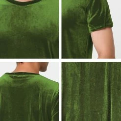 Allegra K Men's Summer Casual Crew Neck Solid Color Short Sleeves Velvet T-shirt