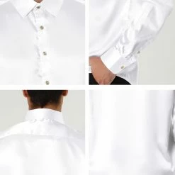 Allegra K Men's Dress Satin V Neck Long Sleeves Button Down Slim Fit Prom Party Shirts