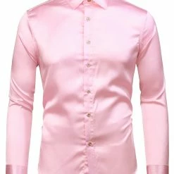 Allegra K Men's Dress Satin V Neck Long Sleeves Button Down Slim Fit Prom Party Shirts