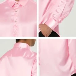 Allegra K Men's Dress Satin V Neck Long Sleeves Button Down Slim Fit Prom Party Shirts