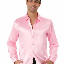 Allegra K Men's Dress Satin V Neck Long Sleeves Button Down Slim Fit Prom Party Shirts