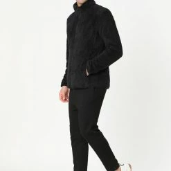 Allegra K Men's Winter Solid Color Long Sleeved Full-Zip Sherpa Fleece Jacket